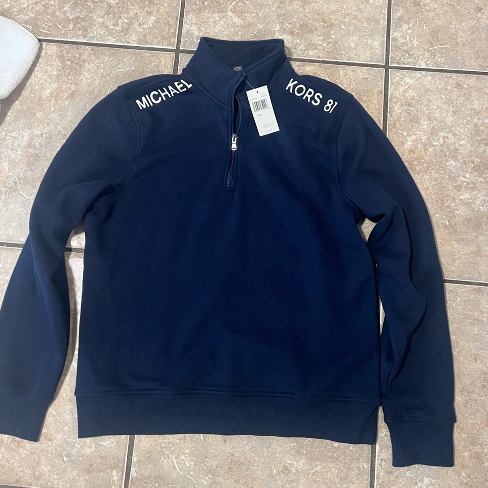 Micheal kors 1/4 zip “Midnight “ Navy Blue , Kors 81 logo , Men’s L, NWT